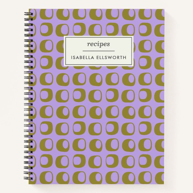 Retro Mid Century Mod Pattern Lavender Recipe Notebook (Front)