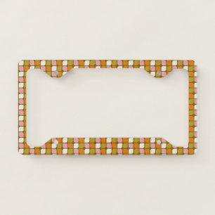 Retro Mid Century Mod Pink Orange Olive Geometric License Plate Frame
