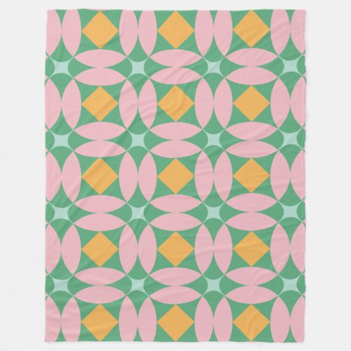 Retro Mid Century Mod Shapes Pattern  Pink Green Fleece Blanket