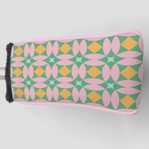 Retro Mid Century Mod Shapes Pattern  Pink Green Golf Head Cover