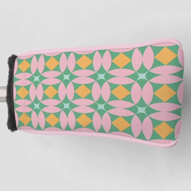 Retro Mid Century Mod Shapes Pattern | Pink Green Golf Head Cover (Front)
