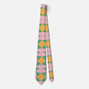 Retro Mid Century Mod Shapes Pattern   Pink Green Neck Tie
