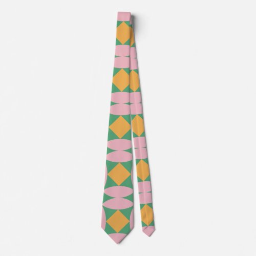 Retro Mid Century Mod Shapes Pattern  Pink Green Neck Tie