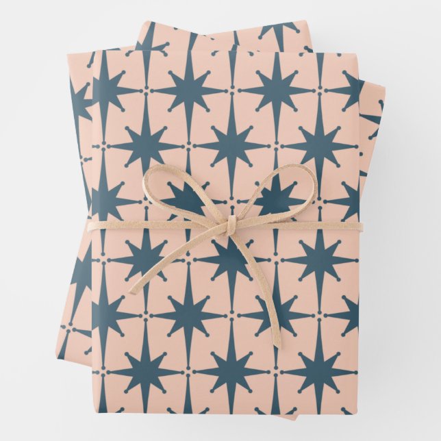 Retro Mid Century Modern 50s Starburst Pattern Wrapping Paper Sheets (In situ)