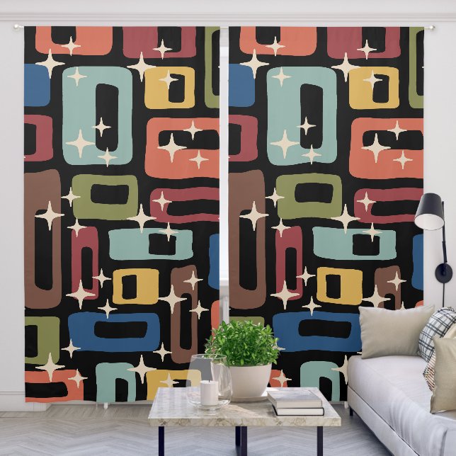 Retro Mid Century Modern Abstract Blackout Curtains (Living Room)