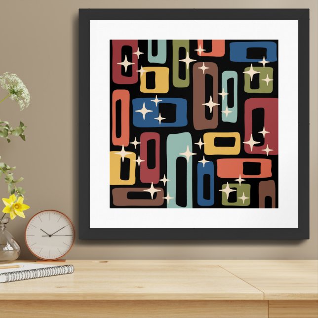Retro Mid Century Modern Abstract Framed Art (Table Top)