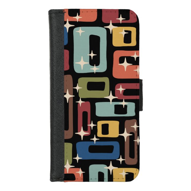 Retro Mid Century Modern Abstract iPhone Wallet Case (Front)
