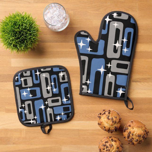 Retro Mid Century Modern Abstract Oven Mitt & Pot Holder Set (Top Down)