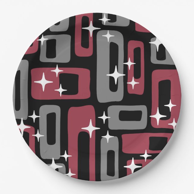 Retro Mid Century Modern Abstract Paper Plates (Front)