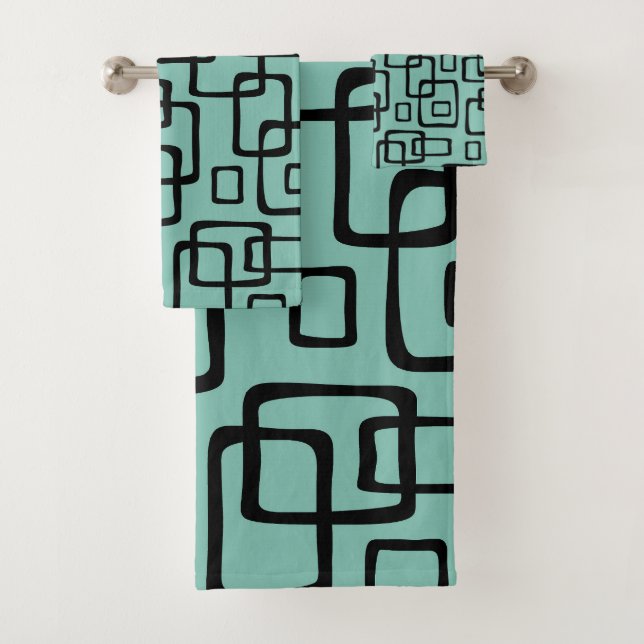 Retro Mid Century Modern Abstract Pattern Bath Towel Set (Insitu)