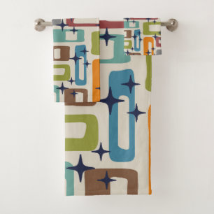 Retro Mid Century Modern Abstract Pattern Bath Towel Set