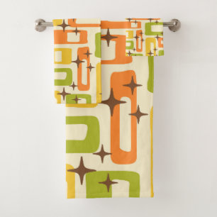Retro Mid Century Modern Abstract Pattern Bath Towel Set