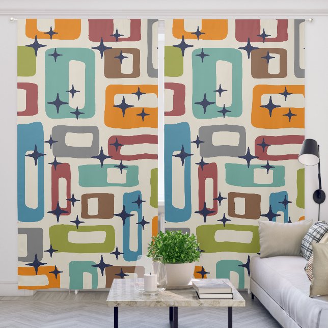 Retro Mid Century Modern Abstract Pattern Blackout Curtains (Living Room)