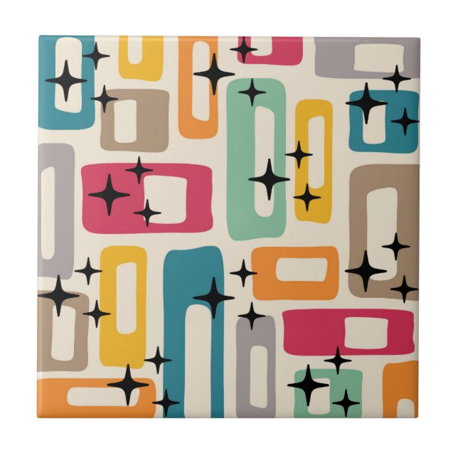 Retro Mid Century Modern Abstract Pattern Ceramic Tile (Front)