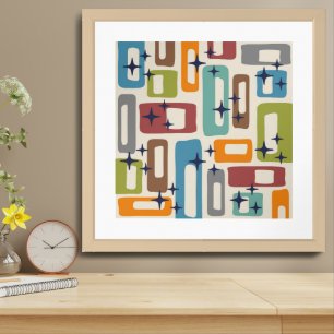 Retro Mid Century Modern Abstract Pattern Framed Art