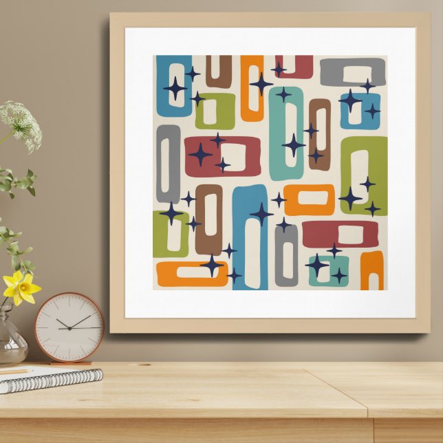 Retro Mid Century Modern Abstract Pattern Framed Art (Table Top)