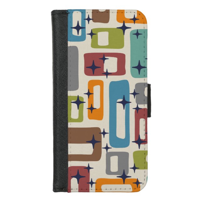 Retro Mid Century Modern Abstract Pattern iPhone Wallet Case (Front)