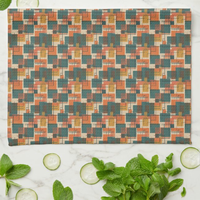 Retro Mid Century Modern Abstract Pattern  Kitchen Towel (Folded)