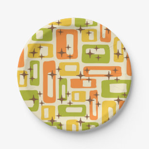 Retro Mid Century Modern Abstract Pattern Paper Plates