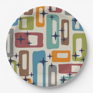 Retro Mid Century Modern Abstract Pattern Paper Plates