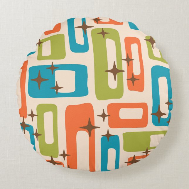Retro Mid Century Modern Abstract Pattern Round Pillow (Front)