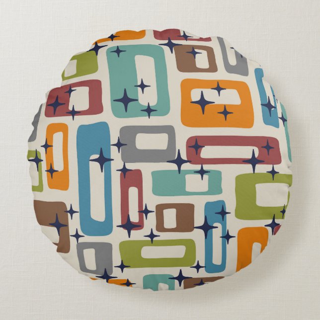 Retro Mid Century Modern Abstract Pattern Round Pillow (Front)