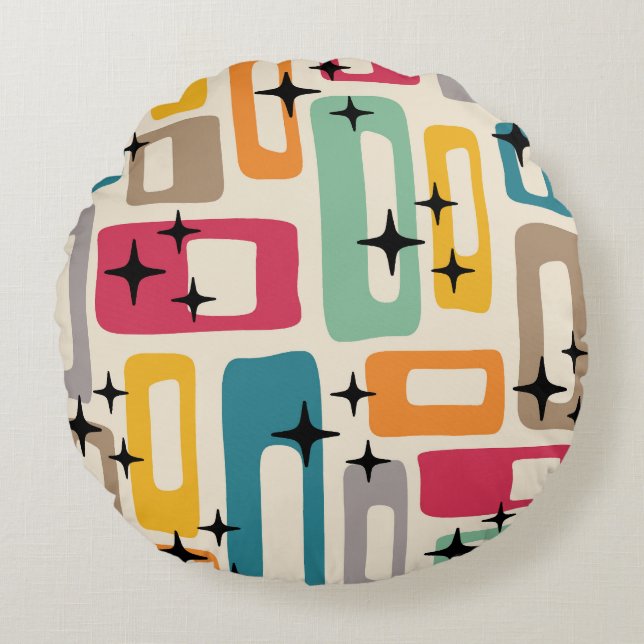 Retro Mid Century Modern Abstract Pattern Round Pillow (Front)