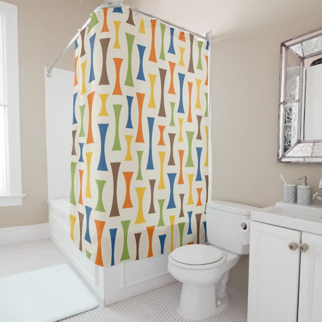 Retro Mid Century Modern Abstract Pattern Shower Curtain (In Situ)