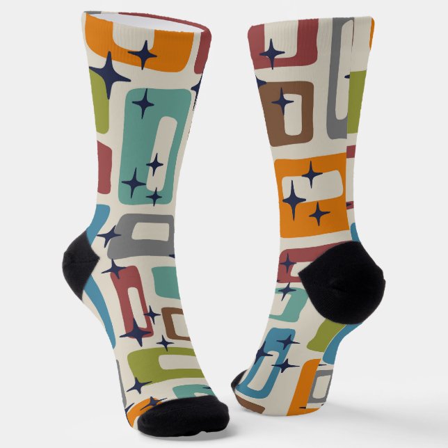 Retro Mid Century Modern Abstract Pattern Socks (Angled)