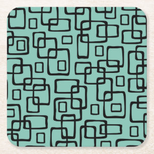 Retro Mid Century Modern Abstract Pattern Square Paper Coaster