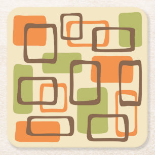 Retro Mid Century Modern Abstract Pattern Square Paper Coaster