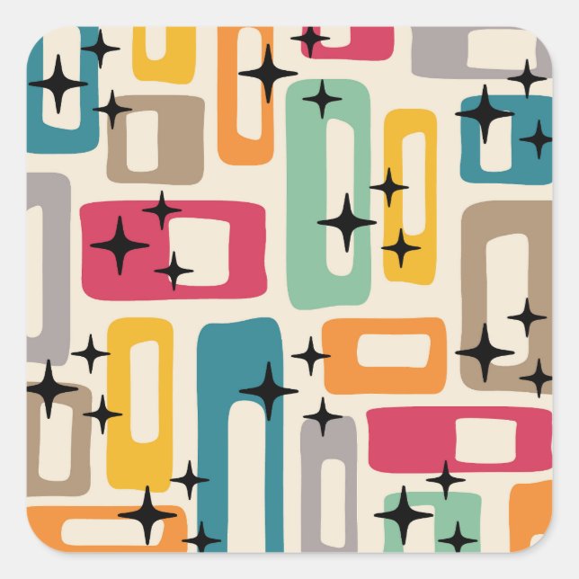 Retro Mid Century Modern Abstract Pattern Square Sticker (Front)