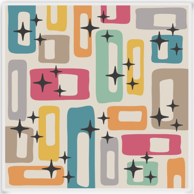 Retro Mid Century Modern Abstract Pattern Sticker (Front)
