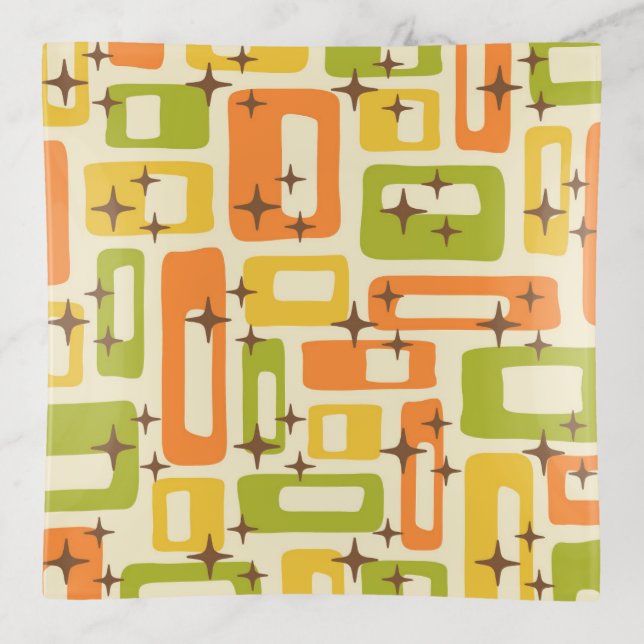 Retro Mid Century Modern Abstract Pattern Trinket Tray (Front)