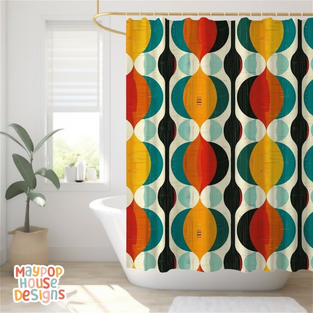 Retro Mid Century Modern Abstract Shower Curtain (mid century modern shower curtain bathroom decor)