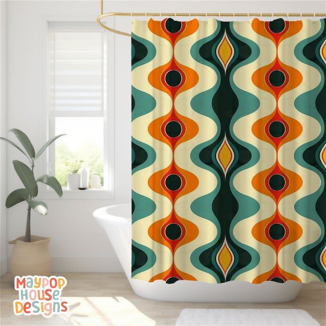 Retro Mid Century Modern Abstract Shower Curtain (mid century modern shower curtain bathroom decor)