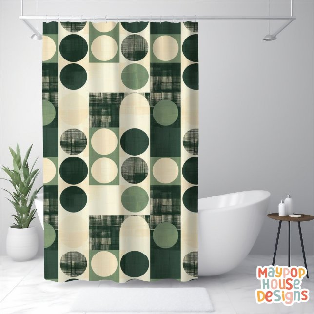 Retro Mid Century Modern Abstract Shower Curtain (mid century modern shower curtain bathroom decor)