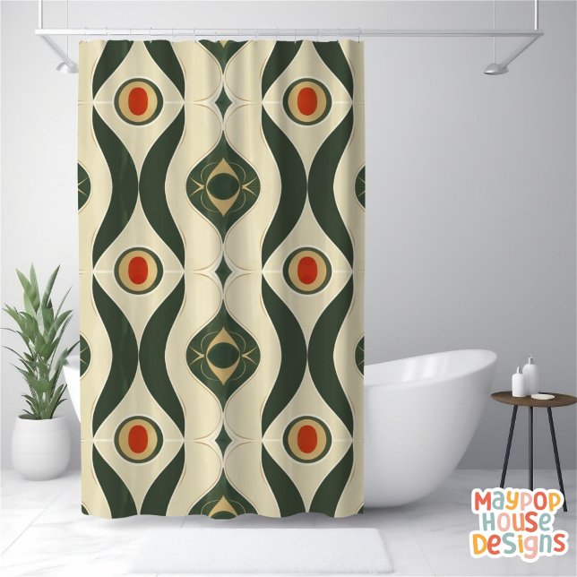 Retro Mid Century Modern Abstract Shower Curtain (mid century modern shower curtain bathroom decor)