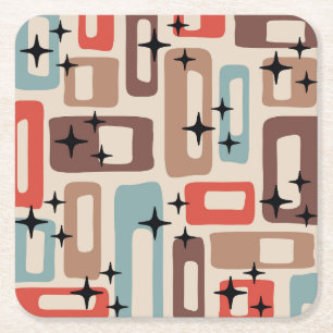 Retro Mid Century Modern Abstract Square Paper Coaster