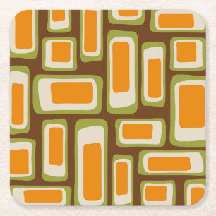Retro Mid Century Modern Abstract Square Paper Coaster