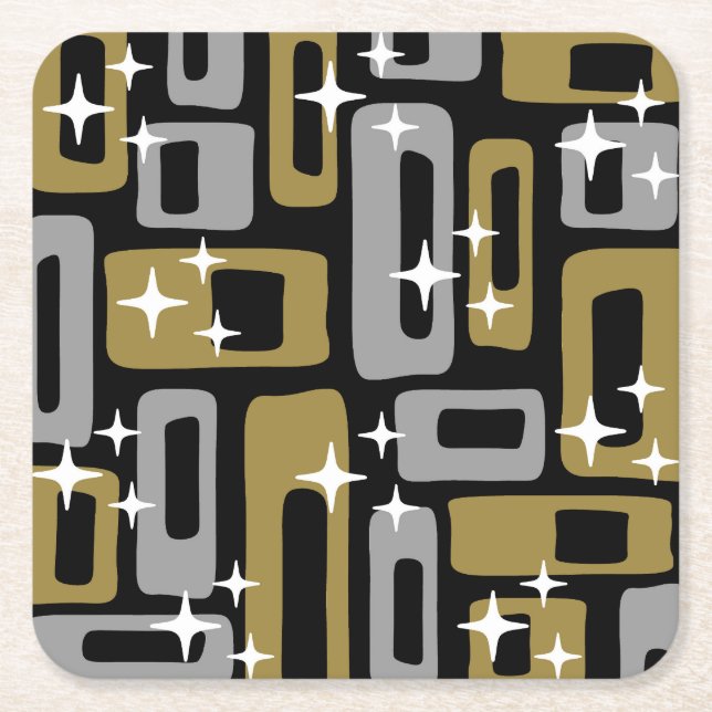 Retro Mid Century Modern Abstract Square Paper Coaster (Front)
