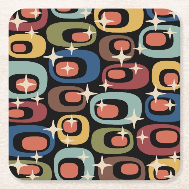 Retro Mid Century Modern Abstract Square Paper Coaster (Front)