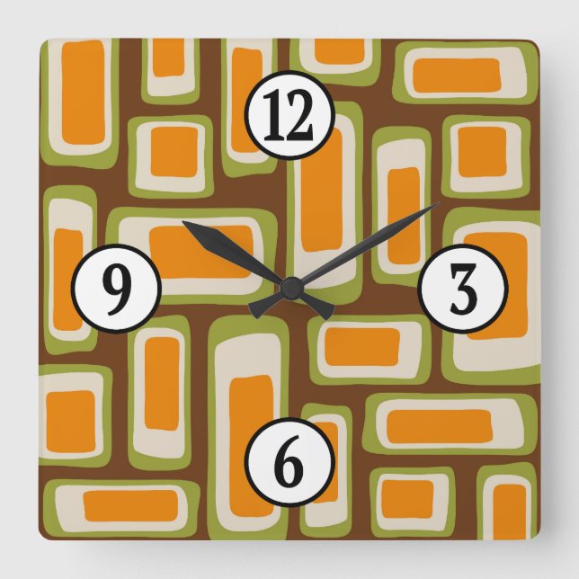 Retro Mid Century Modern Abstract Square Wall Clock (Front)