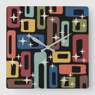 Retro Mid Century Modern Abstract Square Wall Clock