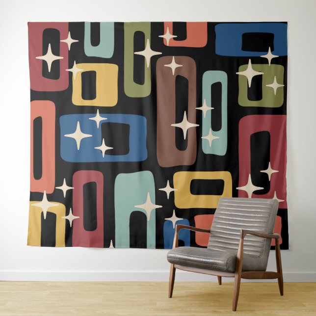 Retro Mid Century Modern Abstract Tapestry (In Situ (Horizontal))
