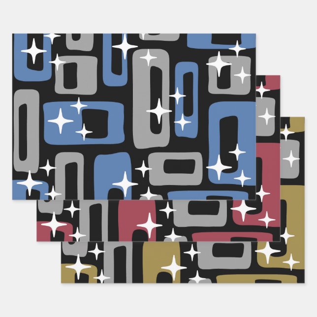 Retro Mid Century Modern Abstract Wrapping Paper Sheets (Set)