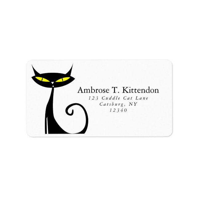 Retro Mid Century Modern Atomic 50s Black Cat Label (Front)