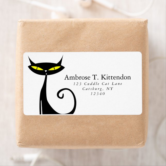 Retro Mid Century Modern Atomic 60s Black Cat Label (Insitu)