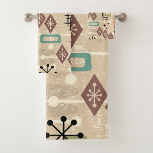 Retro Mid Century Modern Atomic Abstract Bath Towel Set