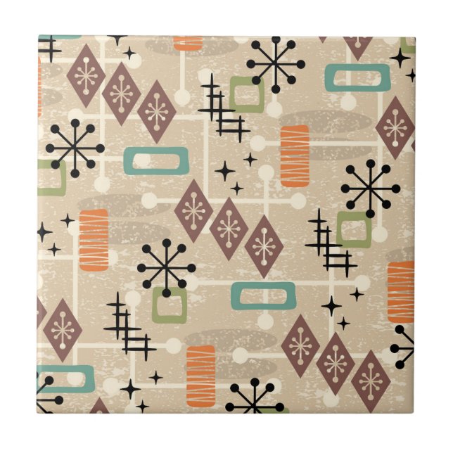 Retro Mid Century Modern Atomic Abstract Ceramic Tile (Front)